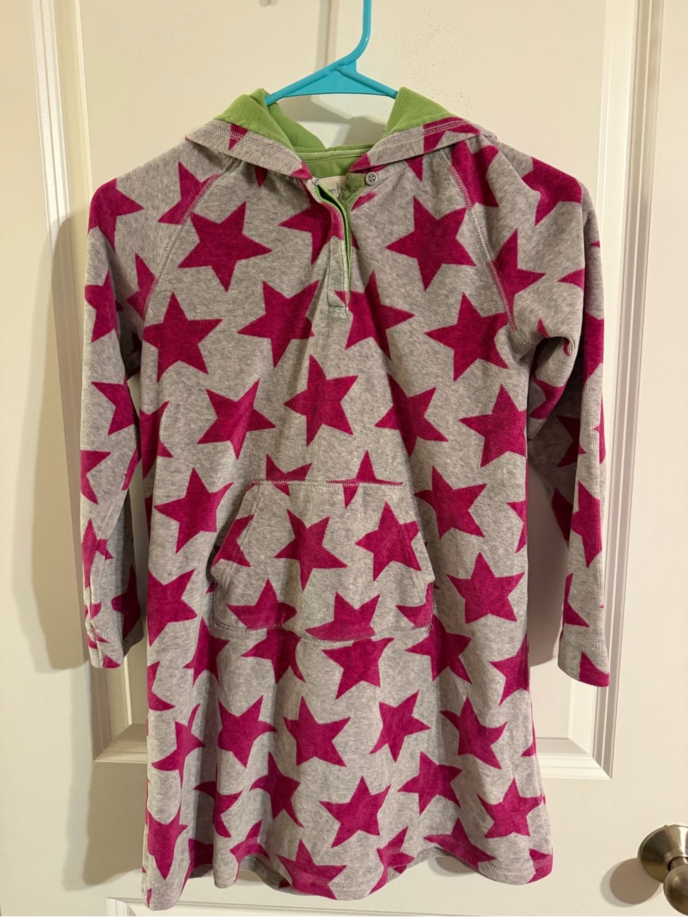 Mini Boden Girls Star-Print Velour Hooded Dress in Pink and Gray